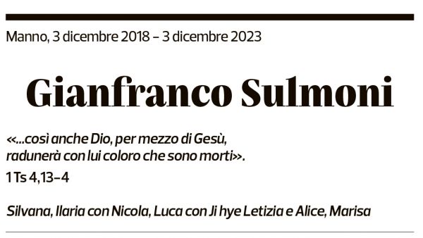 Annuncio funebre Gianfranco Sulmoni