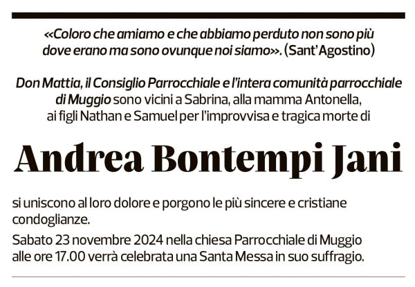 Annuncio funebre Andrea Bontempi Jani