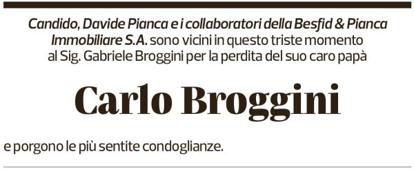 Annuncio funebre Carlo Broggini