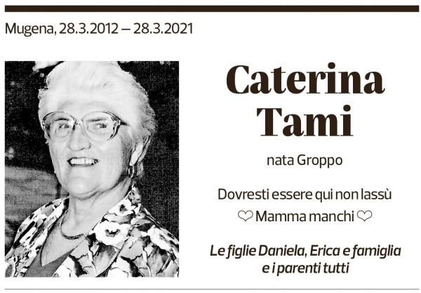 Annuncio funebre Caterina Tami