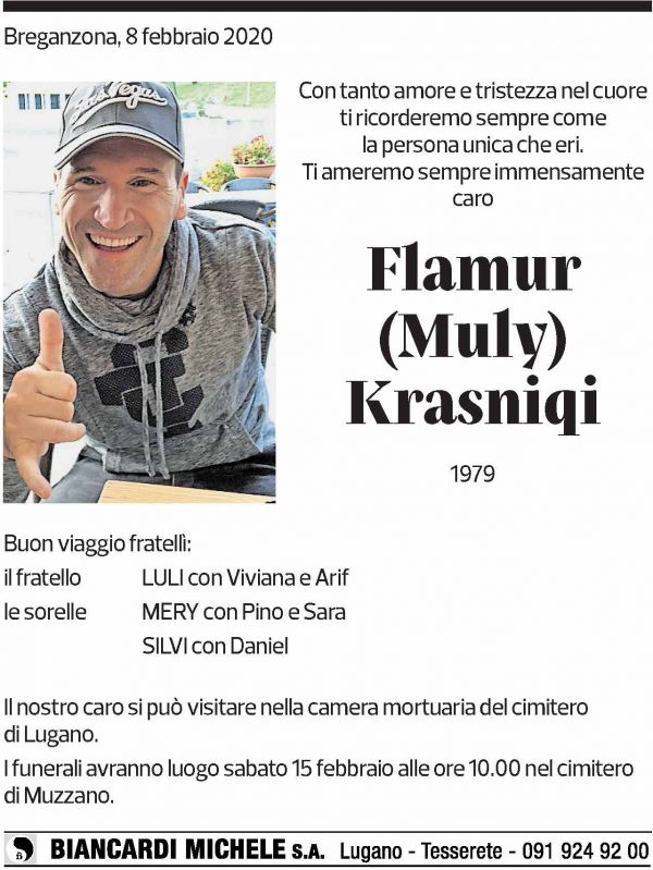 Annuncio funebre Flamur Krasniqi