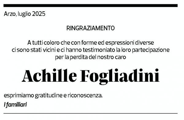 Annuncio funebre Achille Fogliadini