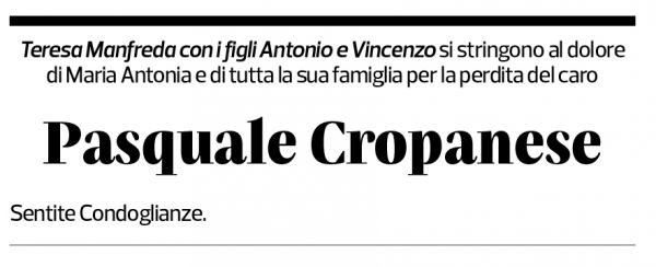 Annuncio funebre Pasquale Cropanese