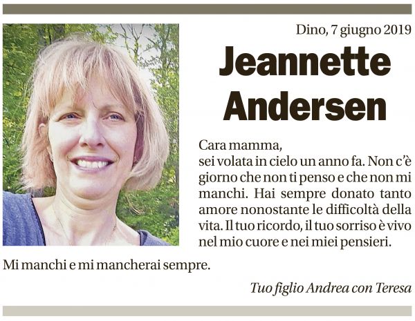 Annuncio funebre Jeannette Andersen