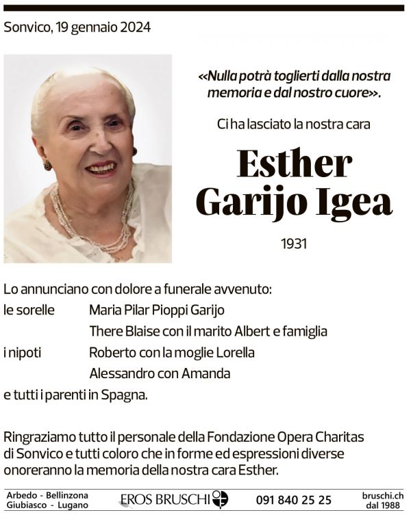 Annuncio funebre Esther Garijo Igea