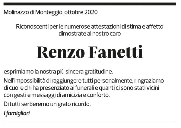 Annuncio funebre Renzo Fanetti