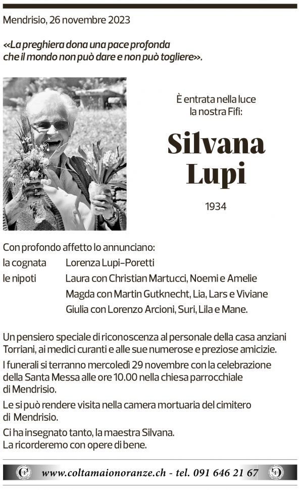 Annuncio funebre Silvana Lupi