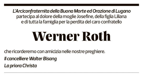 Annuncio funebre Werner Roth