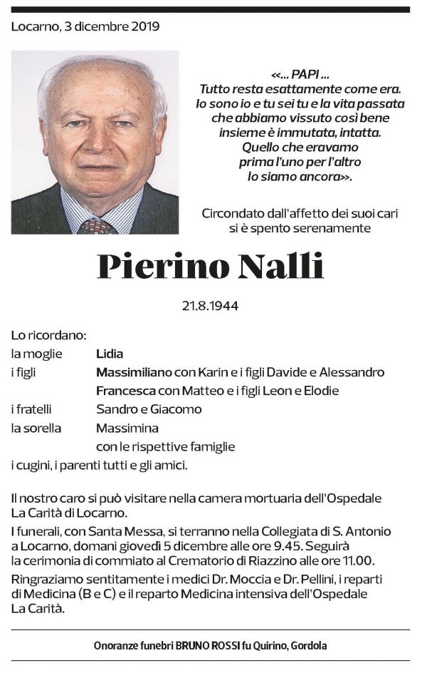 Annuncio funebre Pierino Nalli