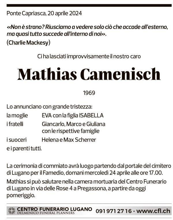 Annuncio funebre Mathias Camenisch