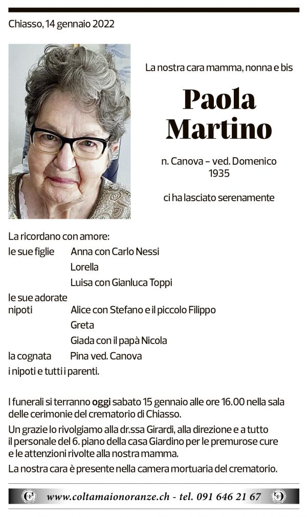 Annuncio funebre Paola Martino