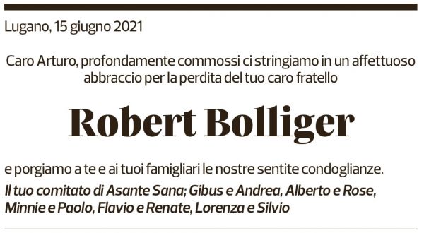 Annuncio funebre Robert W. Bollinger