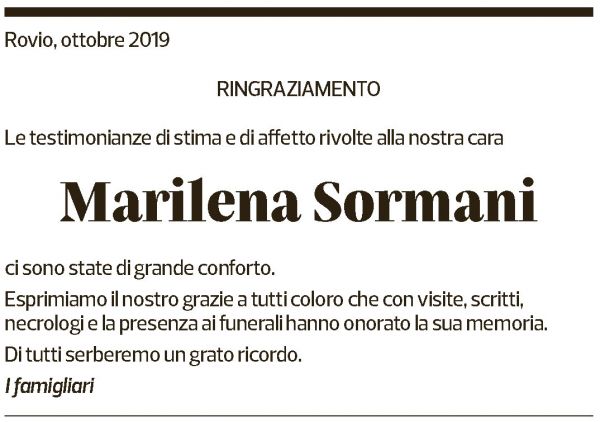 Annuncio funebre Marilena Sormani
