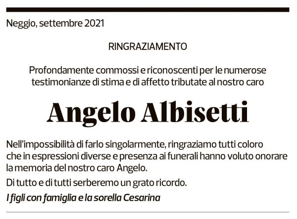 Annuncio funebre Angelo Albisetti