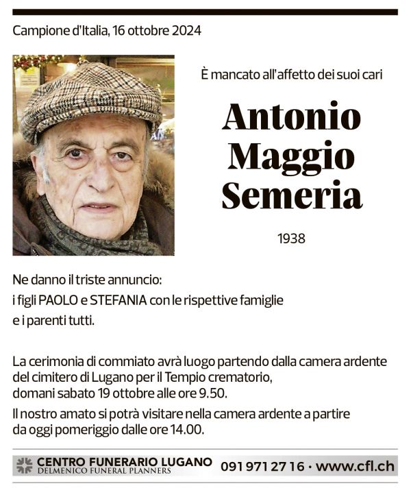 Annuncio funebre Antonio Maggio Semeria