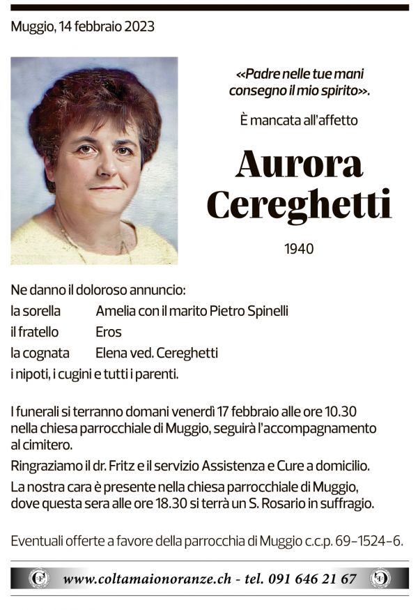 Annuncio funebre Aurora Cereghetti