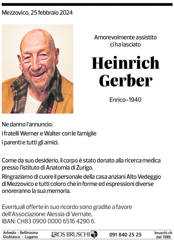 Annuncio funebre Heinrich Gerber