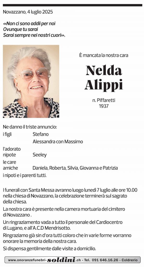Annuncio funebre Nelda Alippi