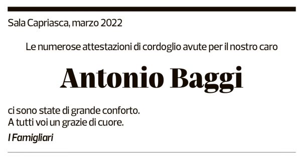 Annuncio funebre Antonio Baggi