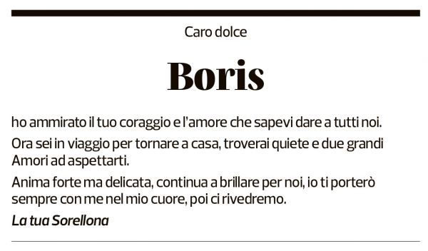 Annuncio funebre Boris Silvio Rezzonico