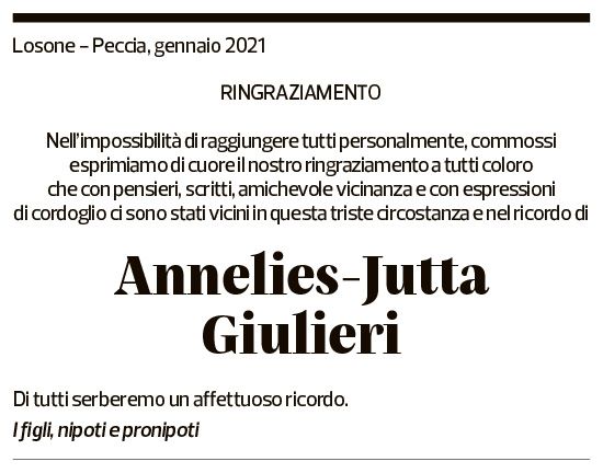 Annuncio funebre Annelies-jutta Giulieri