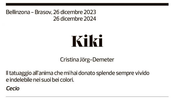 Annuncio funebre Cristina Kiki Jörg-demeter