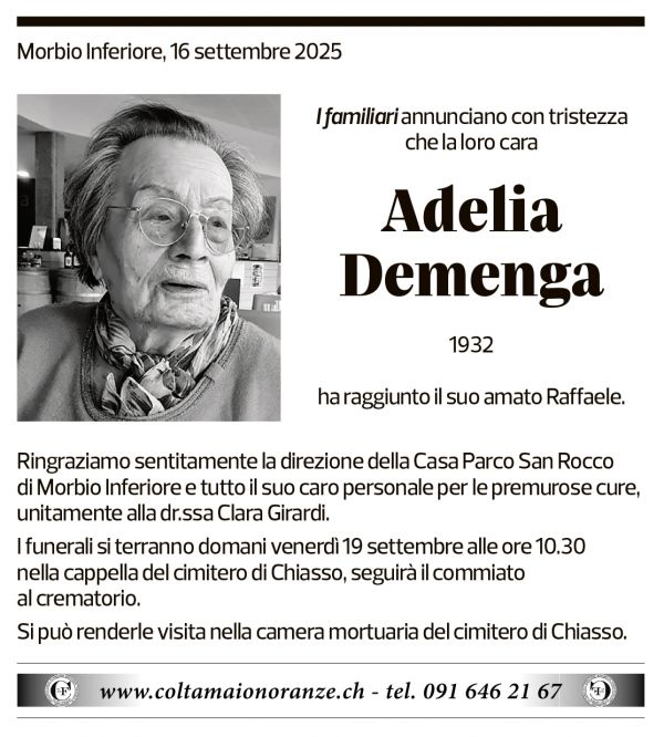 Annuncio funebre Adelia Demenga