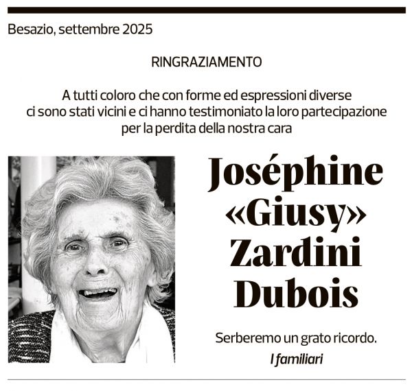 Annuncio funebre Joséphine Giusy Zardini Dubois