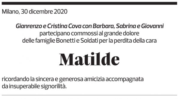 Annuncio funebre Matilde Bonetti Soldati