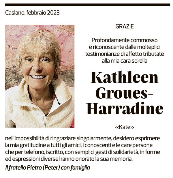 Annuncio funebre Kathleen Groues-harradine