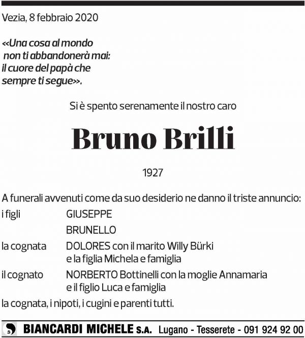 Annuncio funebre Bruno Brilli