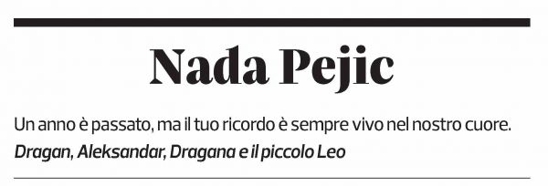 Annuncio funebre Nada Pejic