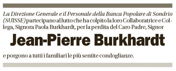Annuncio funebre Jean-pierre Burkhardt