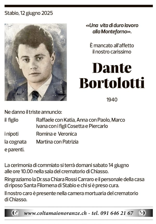 Annuncio funebre Dante Bortolotti