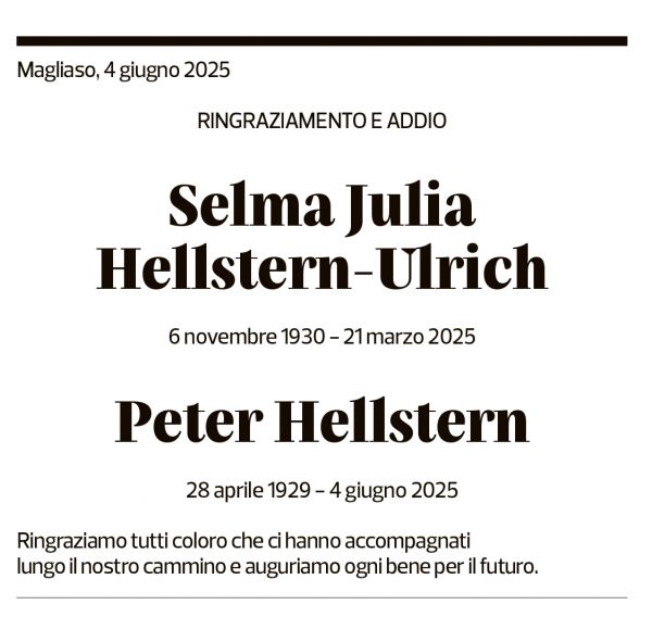 Annuncio funebre Selma Julia Hellstern-ulrich