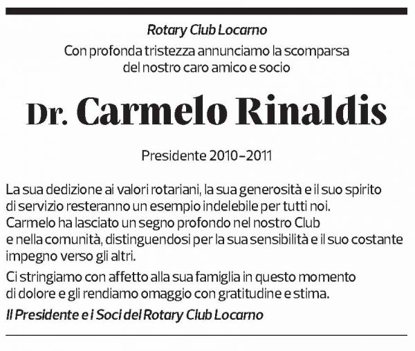 Annuncio funebre Carmelo Rinaldis