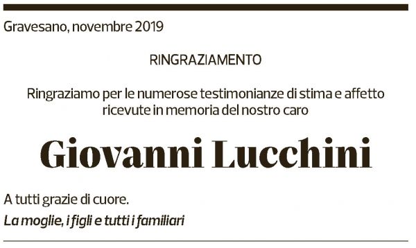 Annuncio funebre Giovanni Lucchini