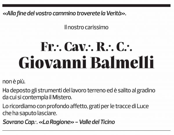 Annuncio funebre Giovanni Balmelli