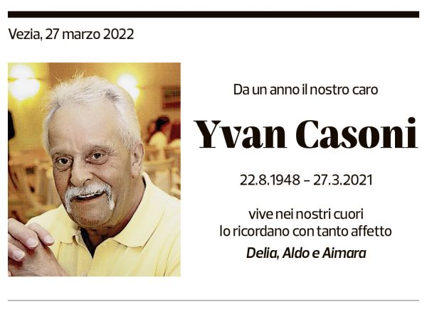 Annuncio funebre Yvan Casoni