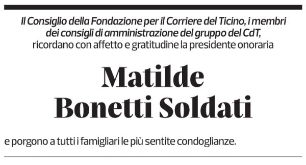 Annuncio funebre Matilde Bonetti Soldati