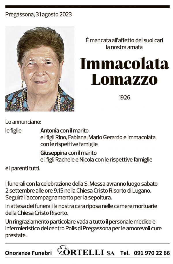 Annuncio funebre Immacolata Lomazzo