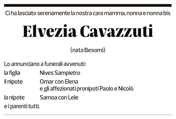 Annuncio funebre Elvezia Cavazzuti