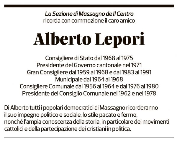 Annuncio funebre Alberto Lepori