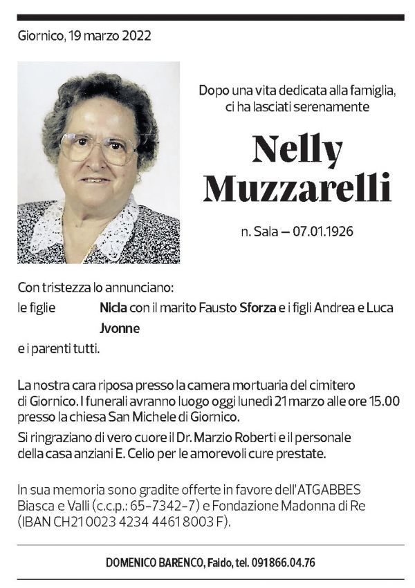 Annuncio funebre Nelly Muzzarelli