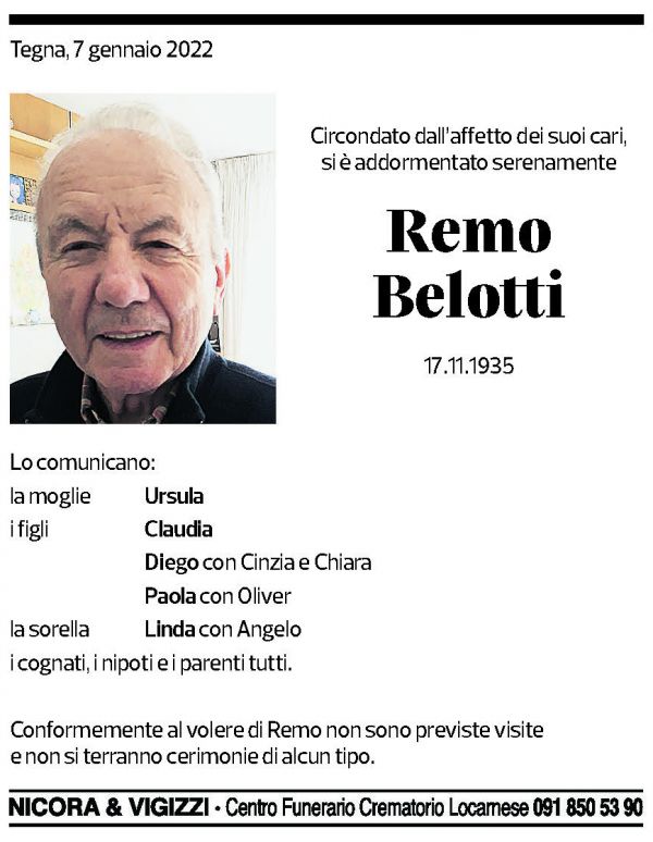 Annuncio funebre Remo Belotti