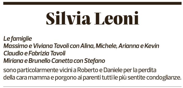 Annuncio funebre Silvia Leoni