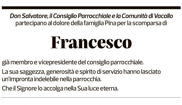 Annuncio funebre Francesco Pina