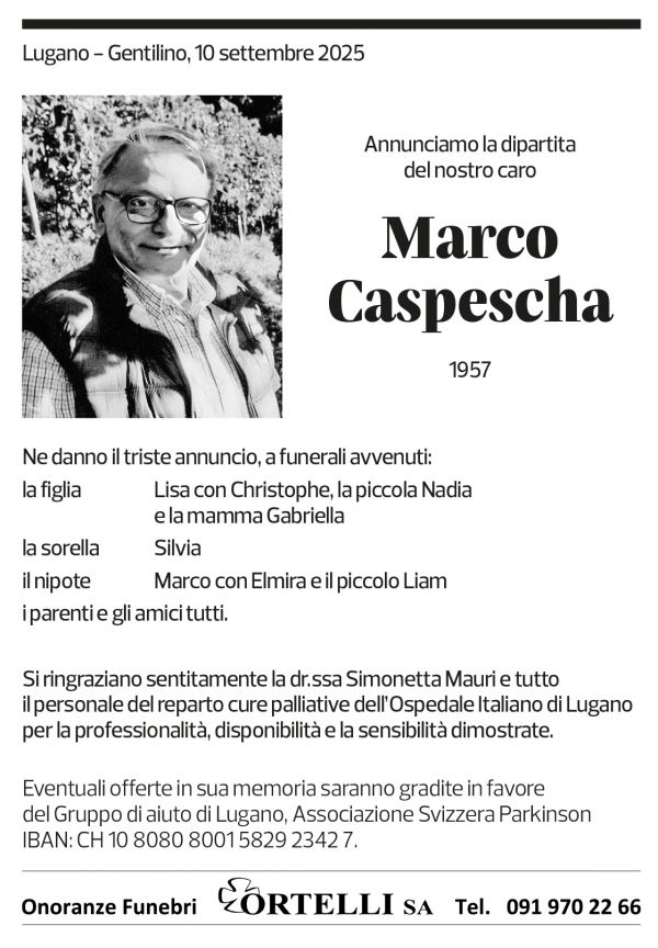 Annuncio funebre Marco Caspescha