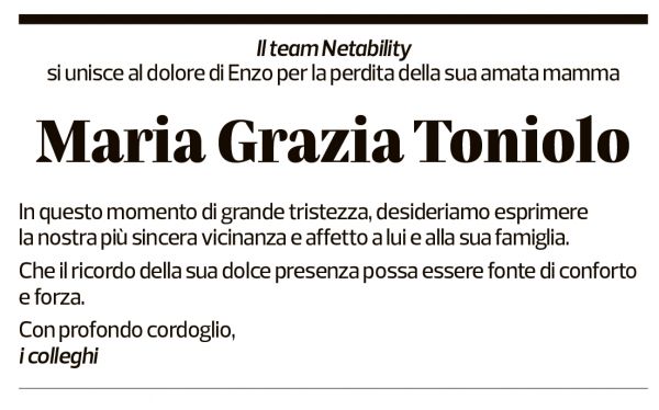 Annuncio funebre Maria Grazia Toniolo