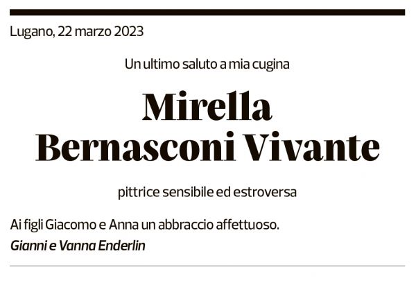 Annuncio funebre Mirella Bernasconi Vivante